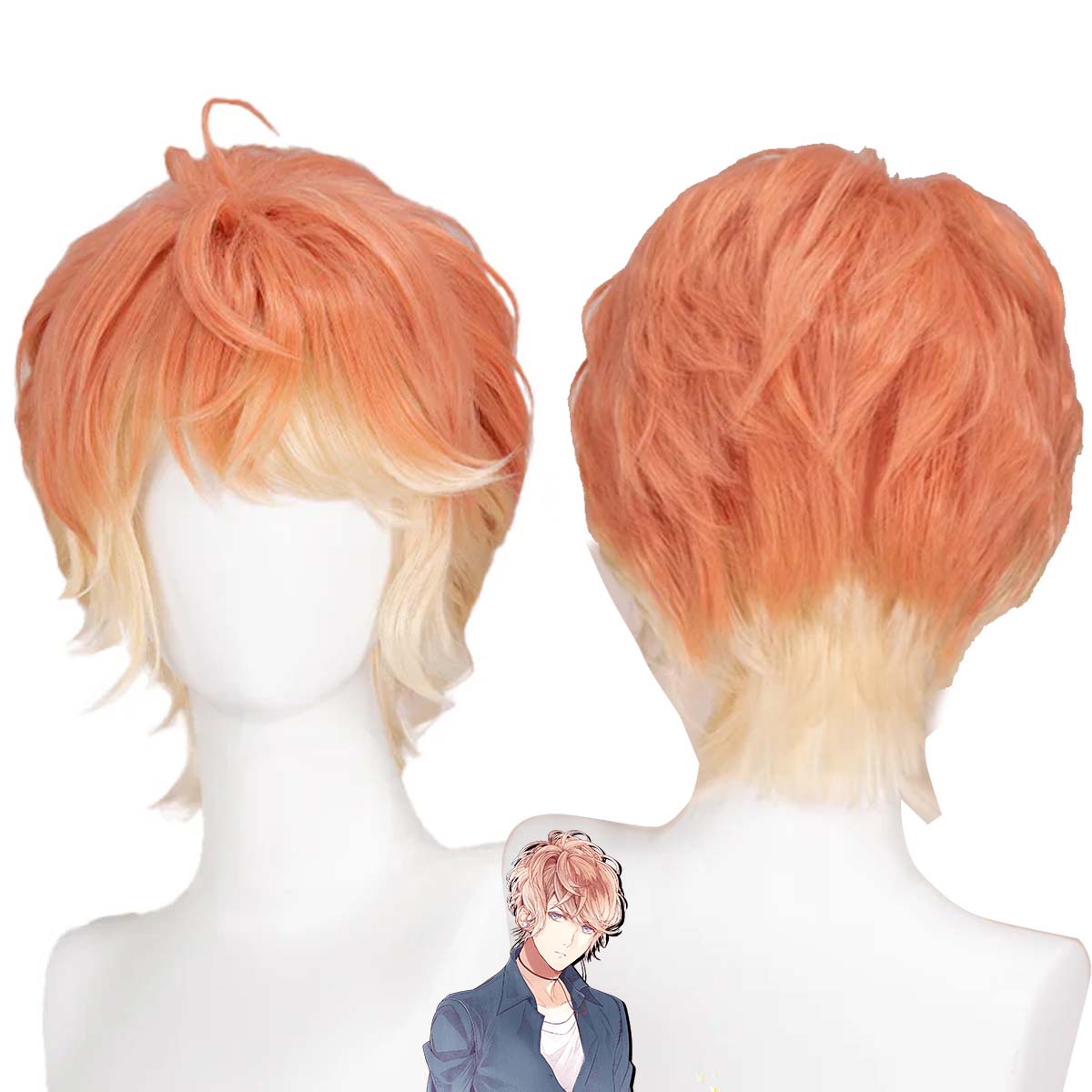 Anime Cosplay Orange Hair - Parrucca corta da donna DOKIDOKI Devil